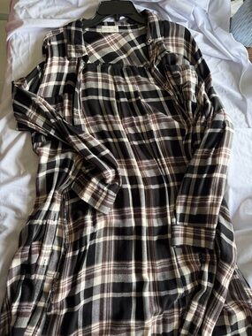 Maurices Black Cream and Brown Plaid Button-Down Shirt